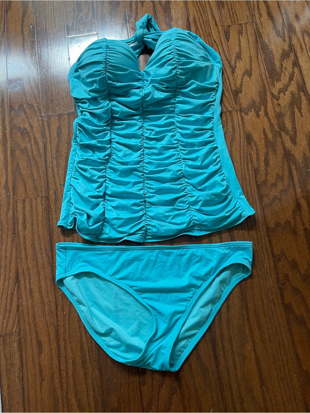 DKNY Teal Ruched Tankini with Bikini Brief